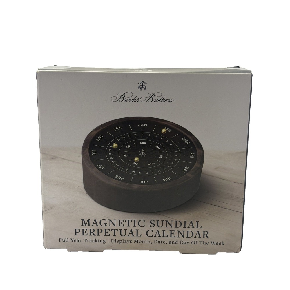 Brooks Brothers Magnetic Sundial Perpetual Calendar Wood Desk NIB New Sealed
